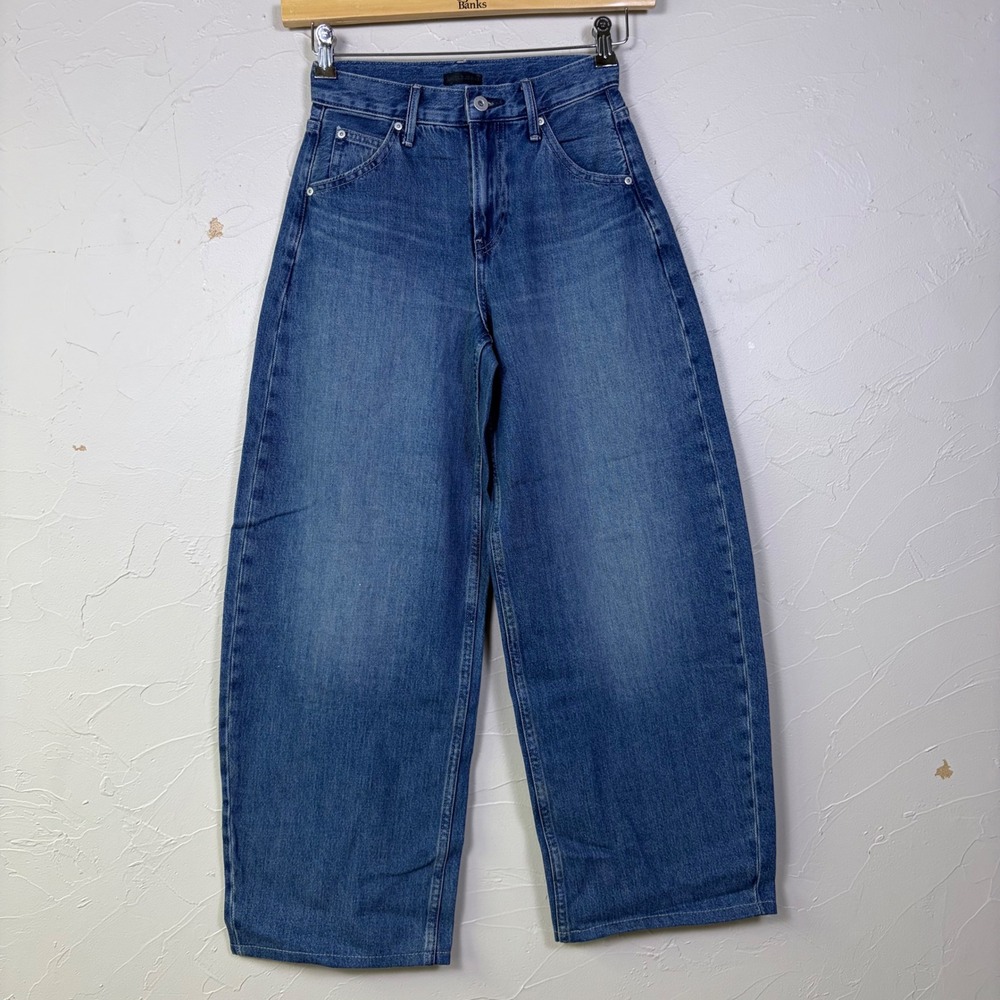 Uniqlo Barrel Wide Leg Jeans Women 22 Blue Denim High Rise Lyocell Minimalist
